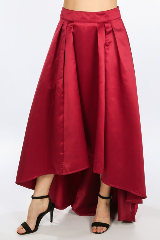 Burgundy Dip Back Satin Maxi Skirt 